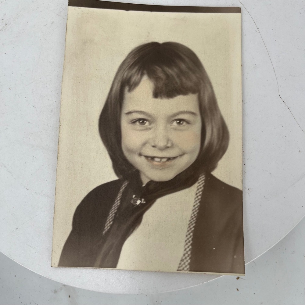 Vintage 1950s School Portrait Photo Young Girl Bob Hair Bangs 5x7 Photograph